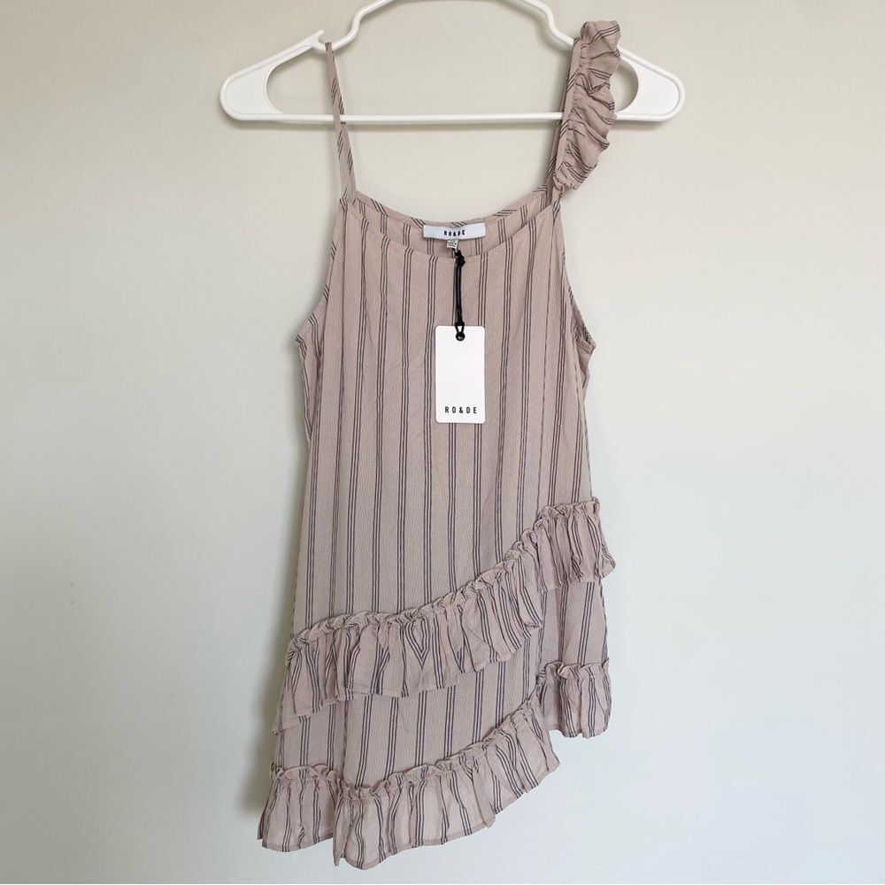 NWT Anthropologie Ro & De Tank Top Pale Pink Striped Ruffle Strap Blouse Size XS - Picture 3 of 12